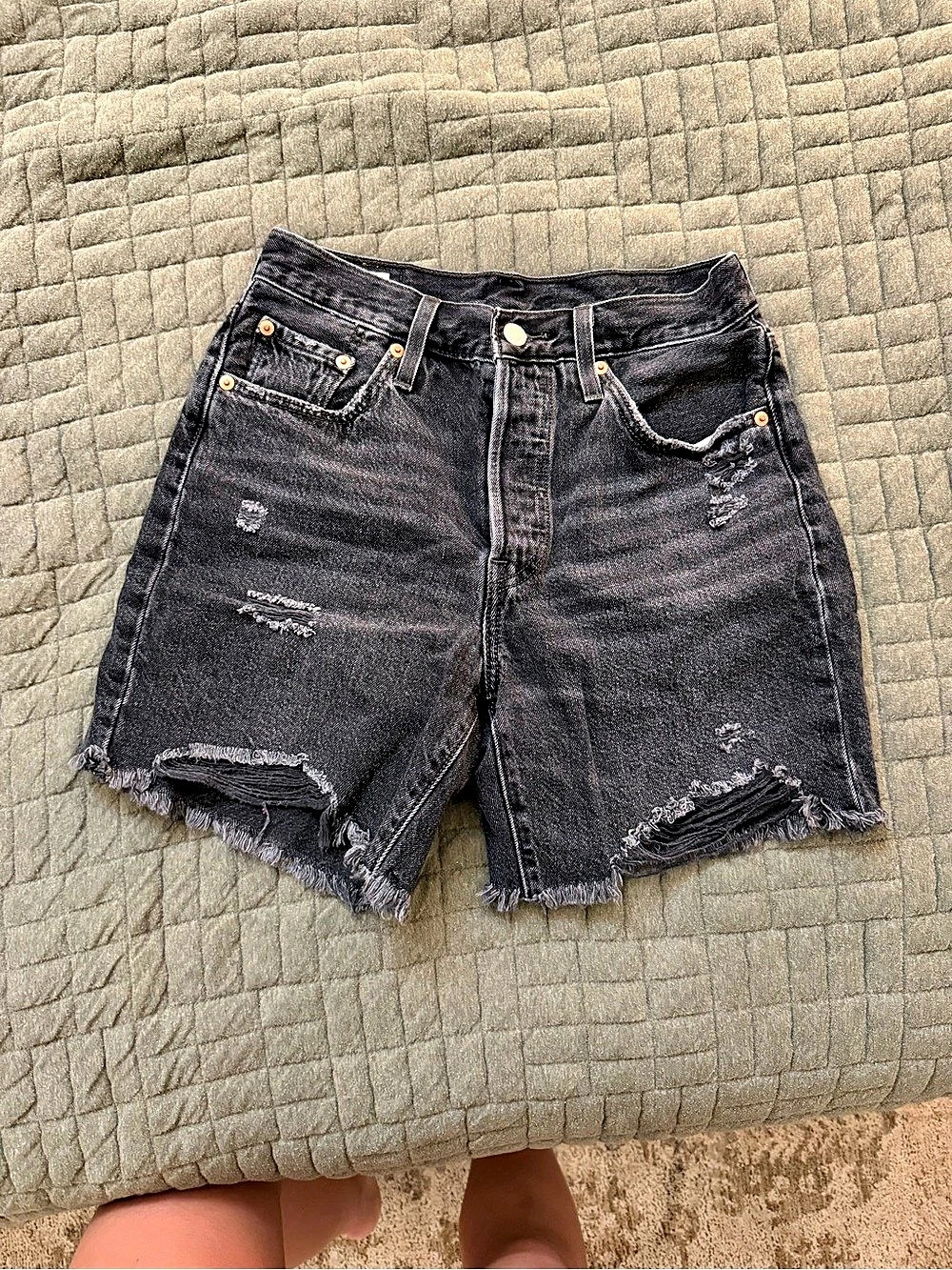 Levi's 501 Mid Thigh Shorts Black Jean Shorts Waist 25